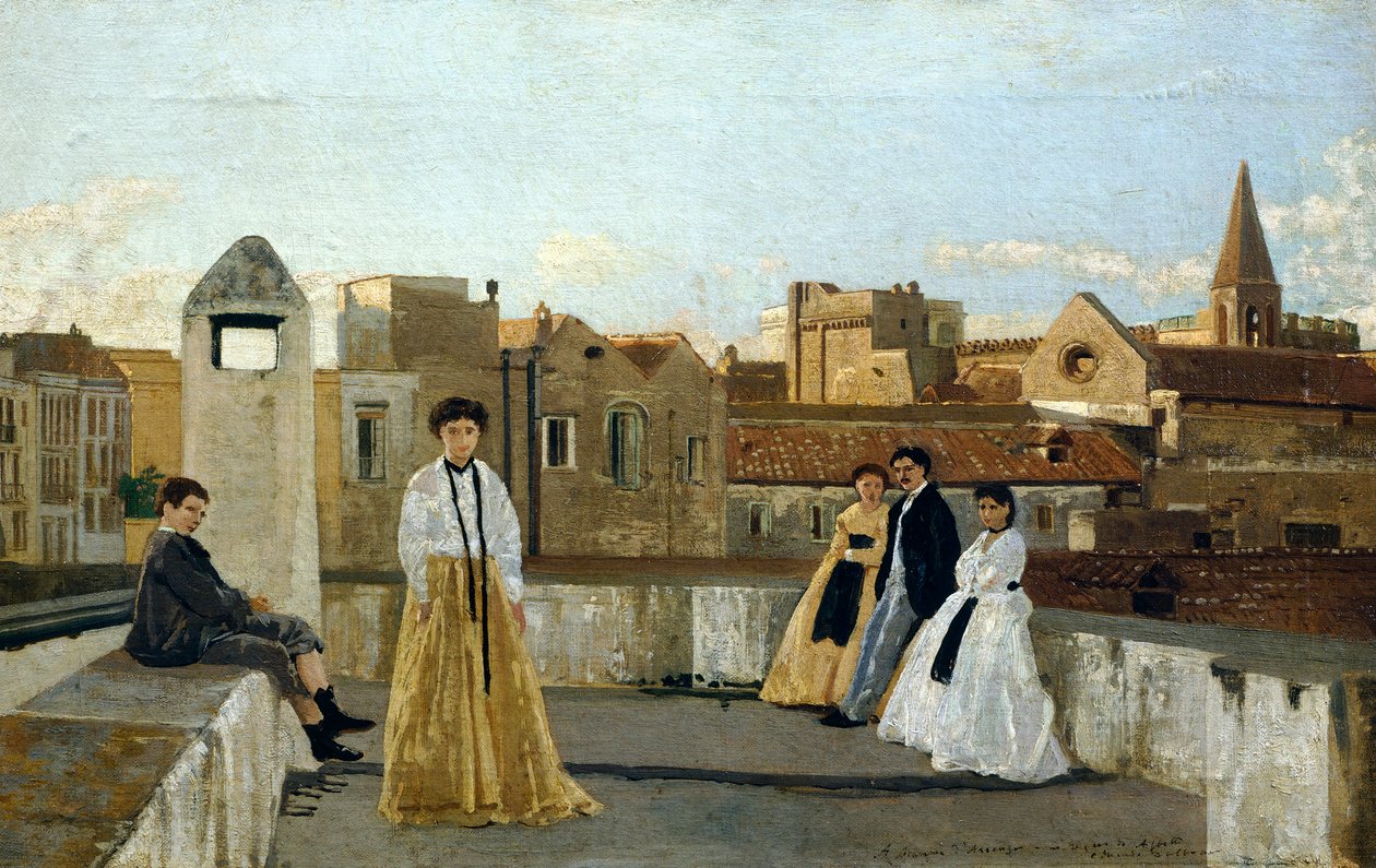 O terraço, de Edoardo Dalbono (1841-1915), óleo sobre painel, 45x30 cm. de Eduardo Dalbono