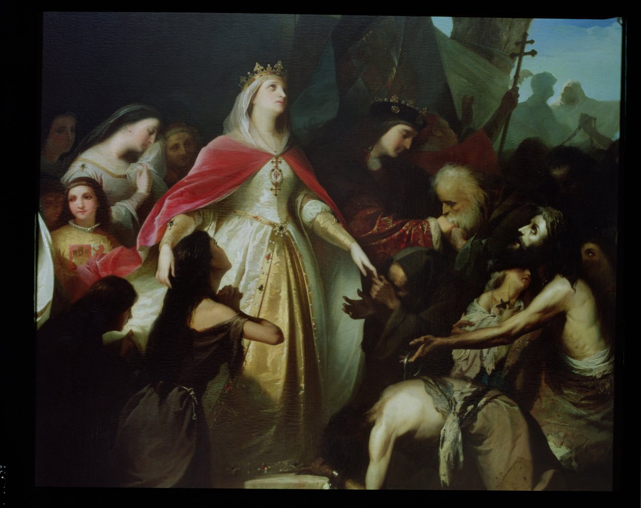 Detalhe dos Monarcas católicos que receberam os cativos cristãos após a Conquista de Málaga em 1487 de Eduardo Javier Ramon Cano de la Pena