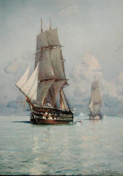 A Squadron o Vela Vindo à Âncora (óleo sobre tela) de Eduardo de Martino