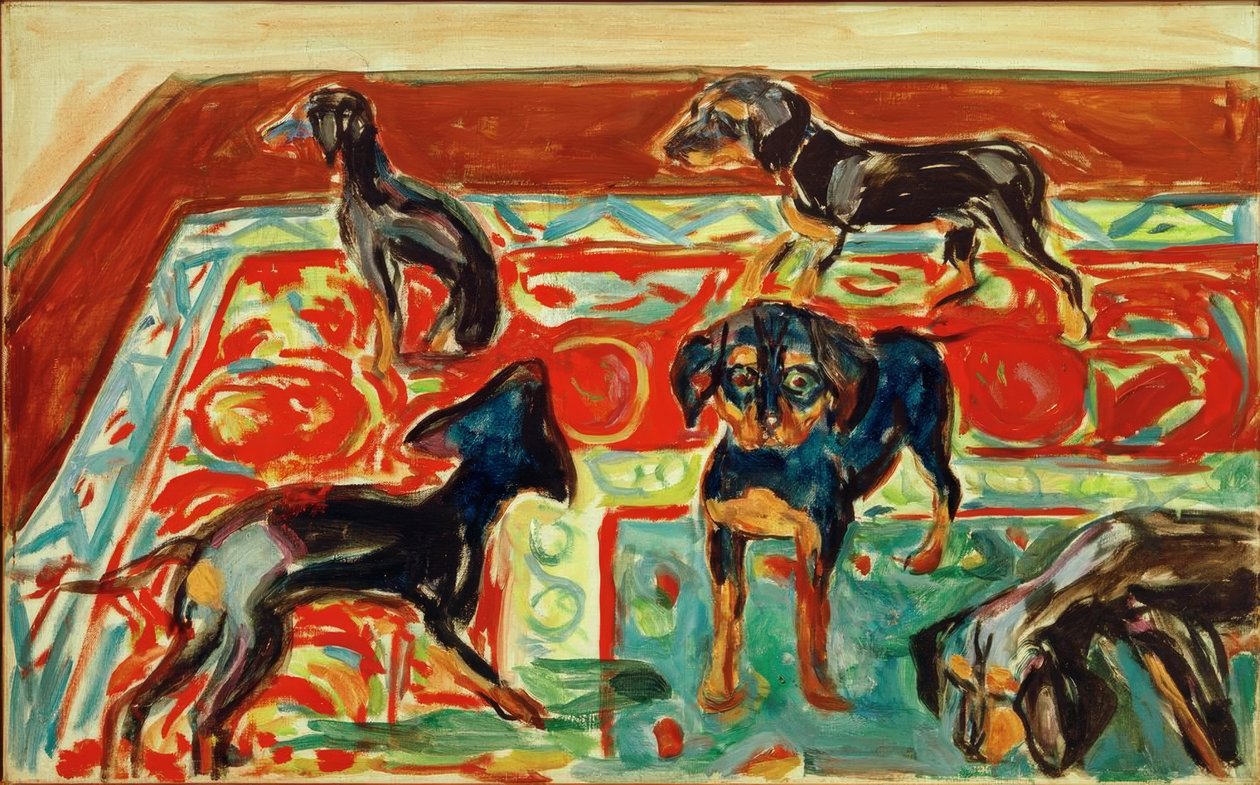 Cinco filhotes no tapete de Edvard Munch