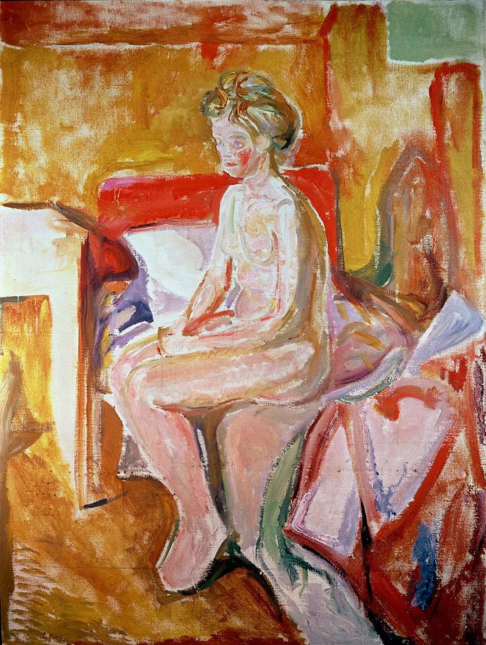 Menina sentada na beira da cama de Edvard Munch