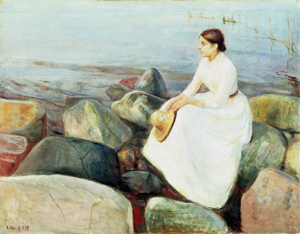 Inger na praia, ou noite (noite de verão à beira-mar, 1889) de Edvard Munch