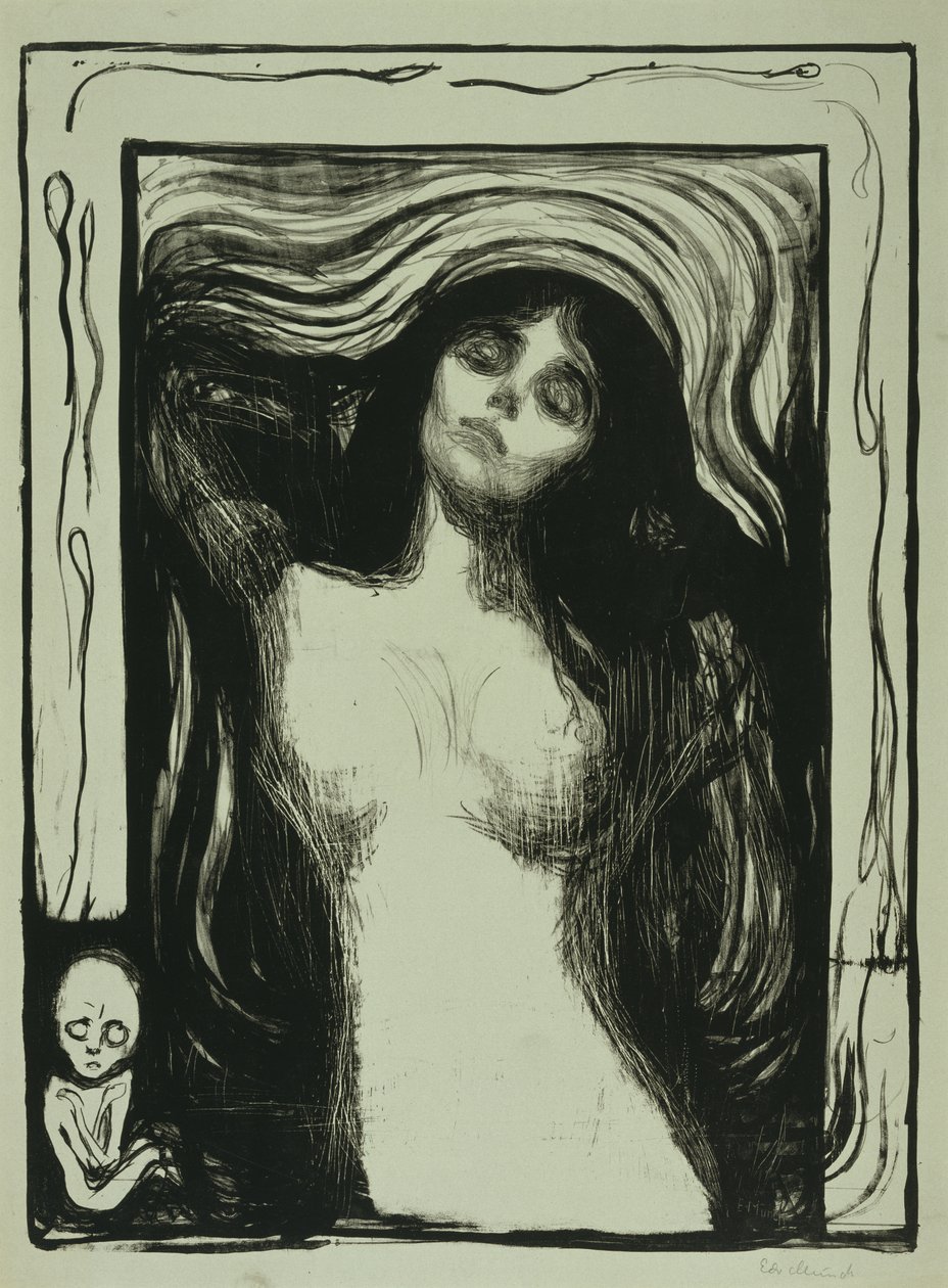 Madonna, 1895-1902 (litografia em papel cinza-verde) de Edvard Munch