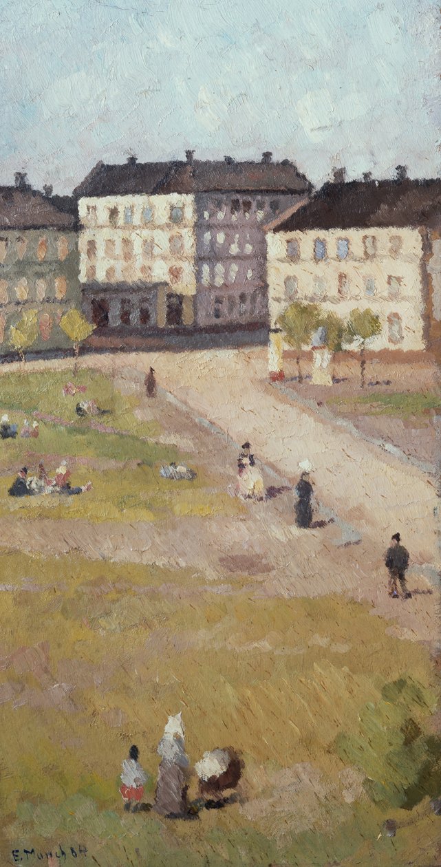 Tarde na praça Olav Ryes de Edvard Munch