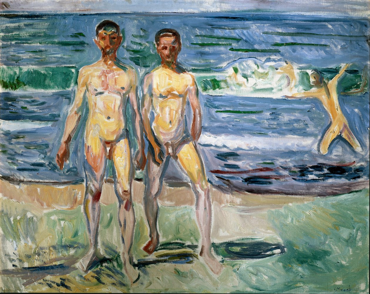 Pintura de banhistas de Edvard Munch (1863-1944) 1940-1942 Sun. 149,5x120 cm Viena, Museu Kunsthistorisches, Galeria Nue em der Stallburg de Edvard Munch