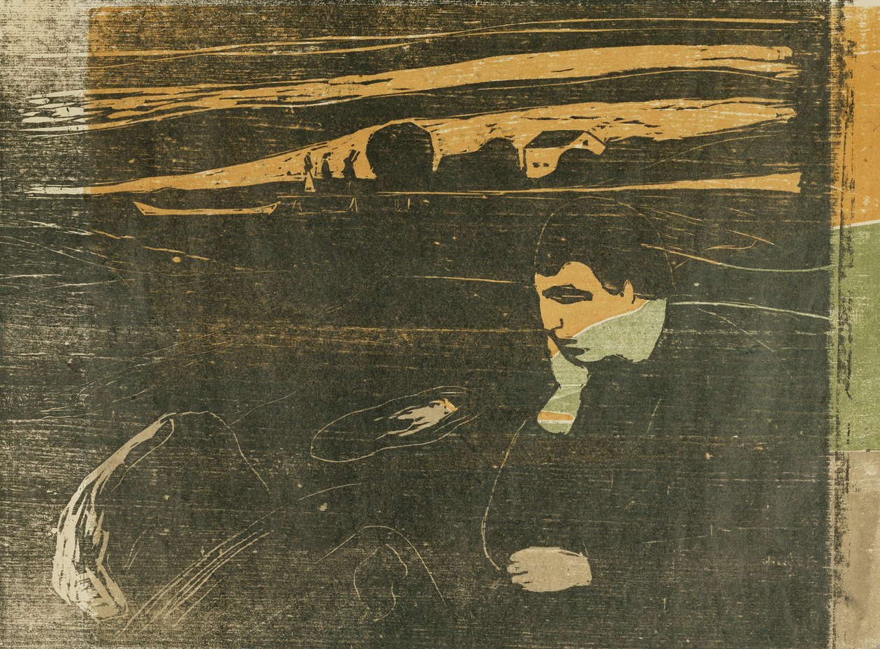 Noite, melancolia: na praia; Melancolia à noite: na praia (SCH. 144 B II) de Edvard Munch