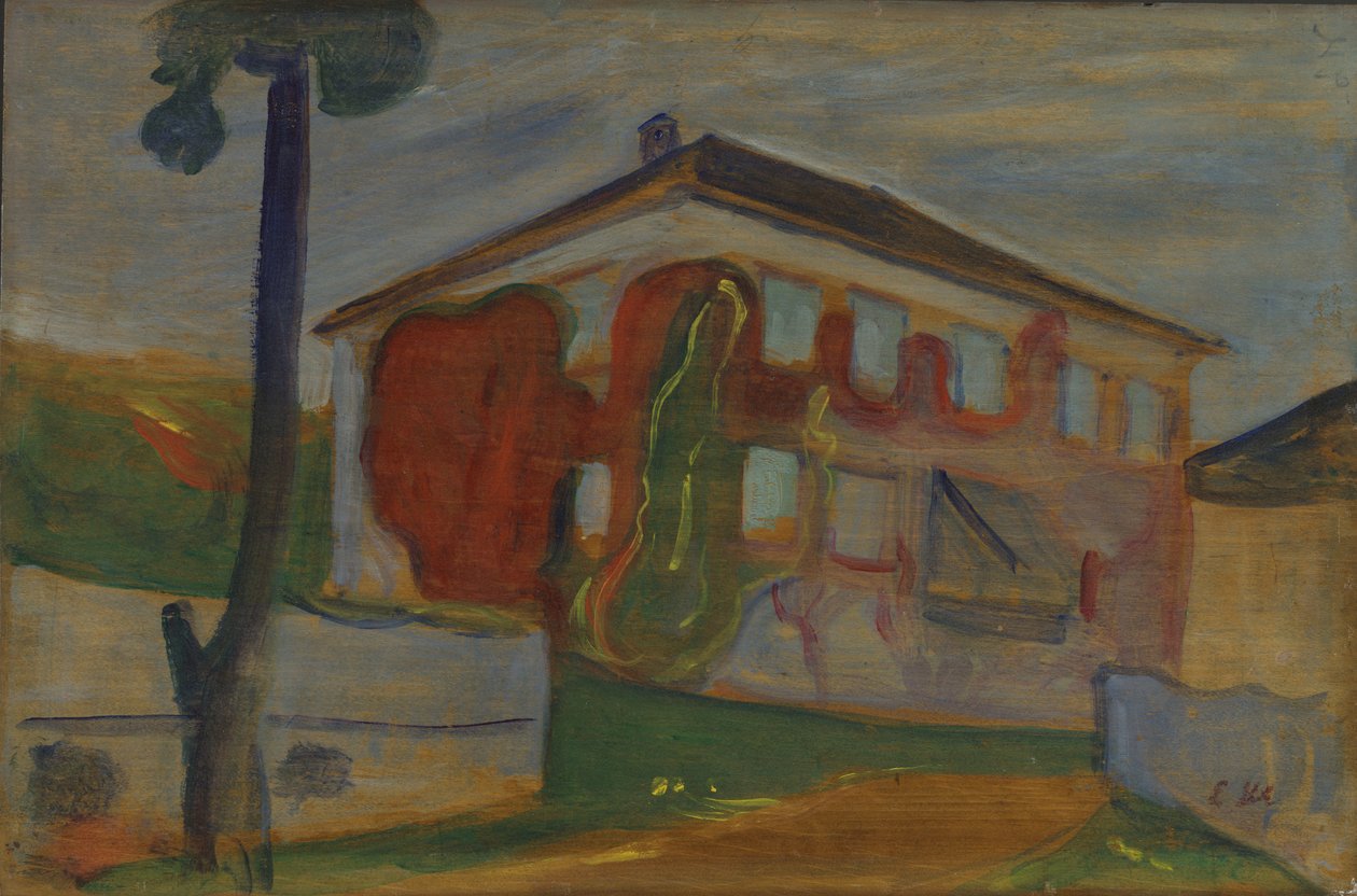 Casa com Red Virginia Creeper, c.1900 (óleo a bordo) de Edvard Munch