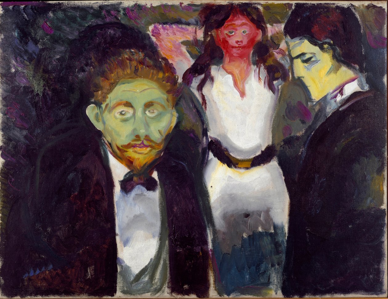 Pintura de Ciúmes de Edvard Munch (1863-1944) 1907 aproximadamente. Sol. 75x97,5 cm Oslo, Município de Colecções de Arte Munch-Museet (Musee Munch) de Edvard Munch
