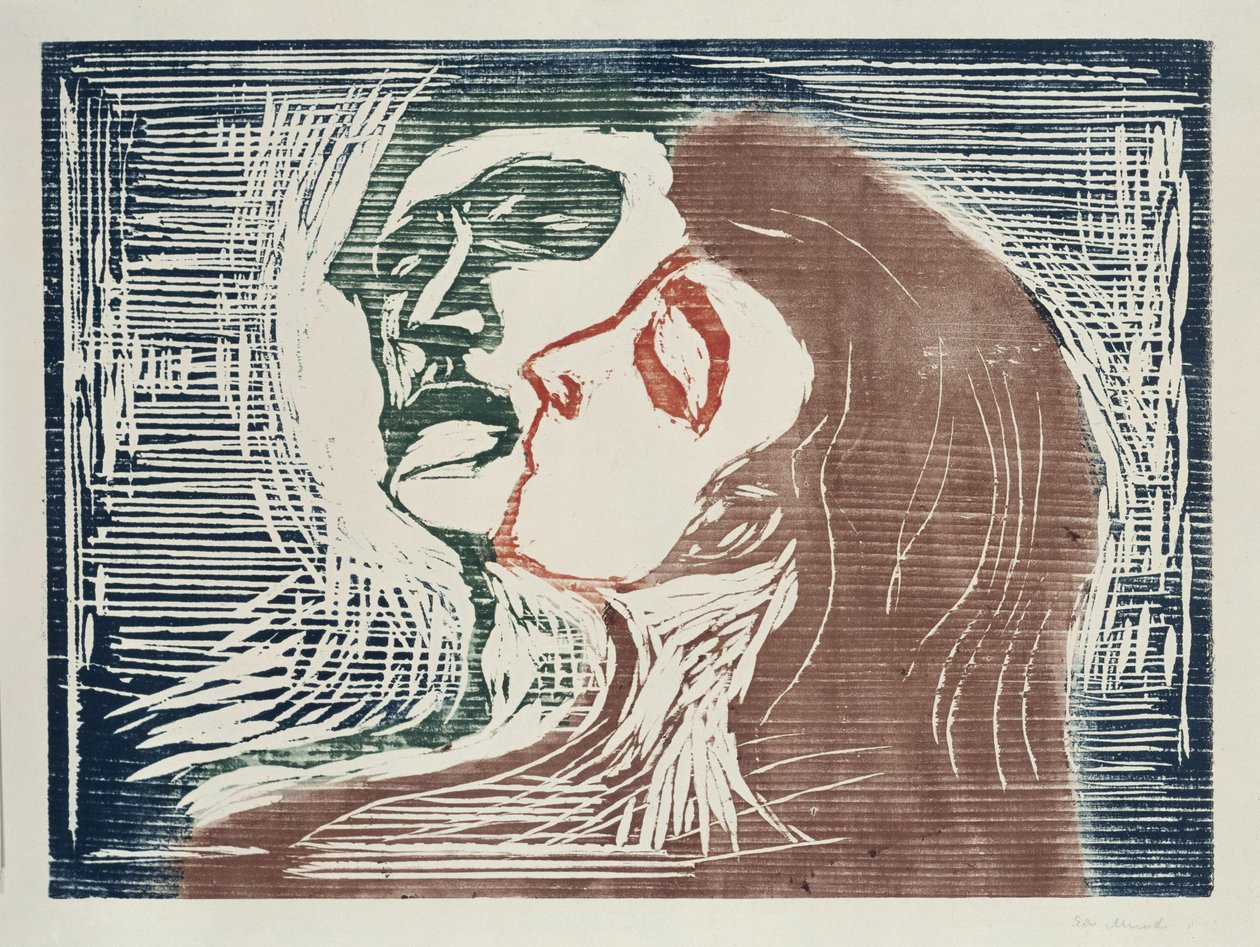 Cabeça com cabeça (homem e mulher a beijarem-se) de Edvard Munch