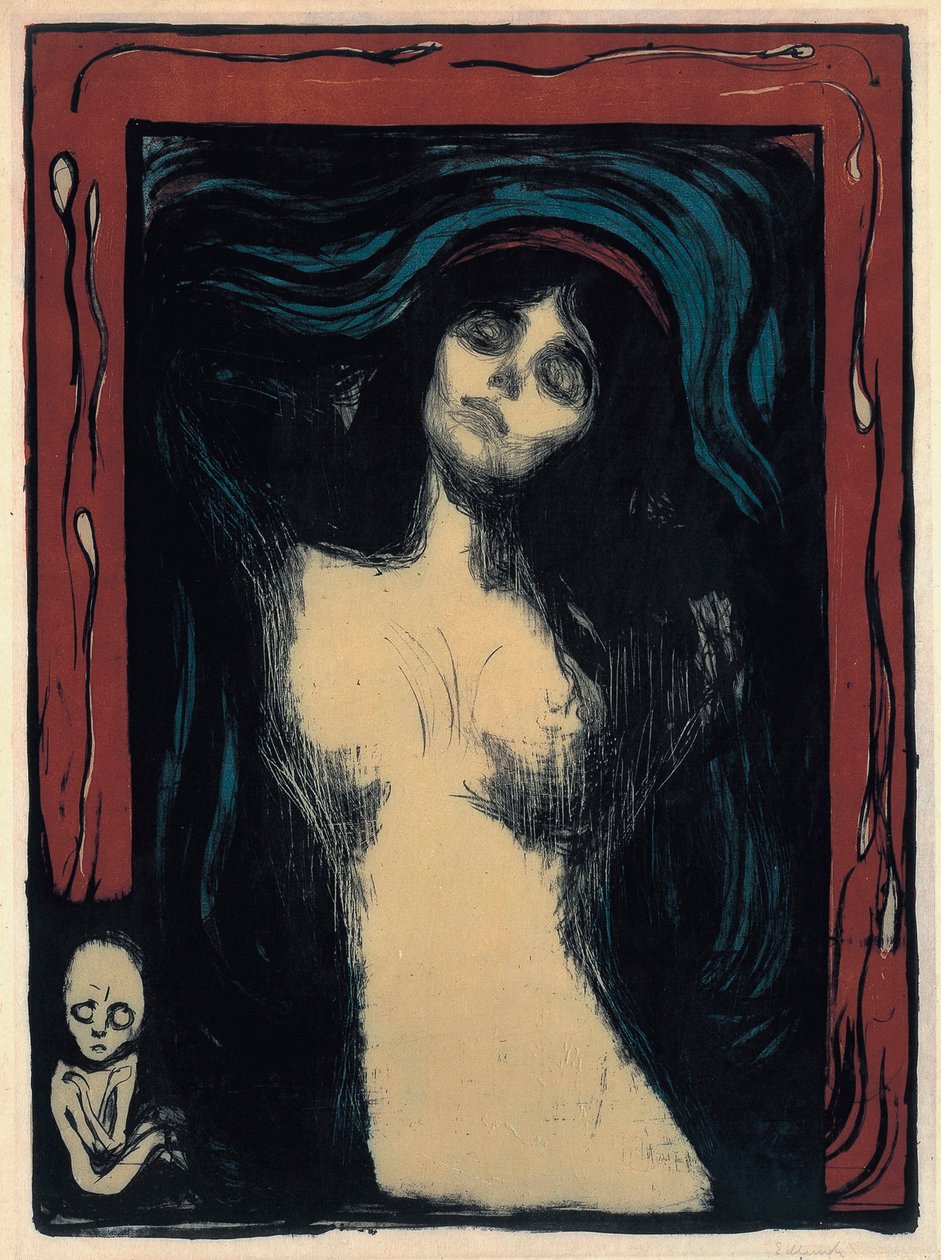 Madonna (mulher apaixonada). Trabalho de Edvard Munch (1863-1944), litografia a cores de Edvard Munch