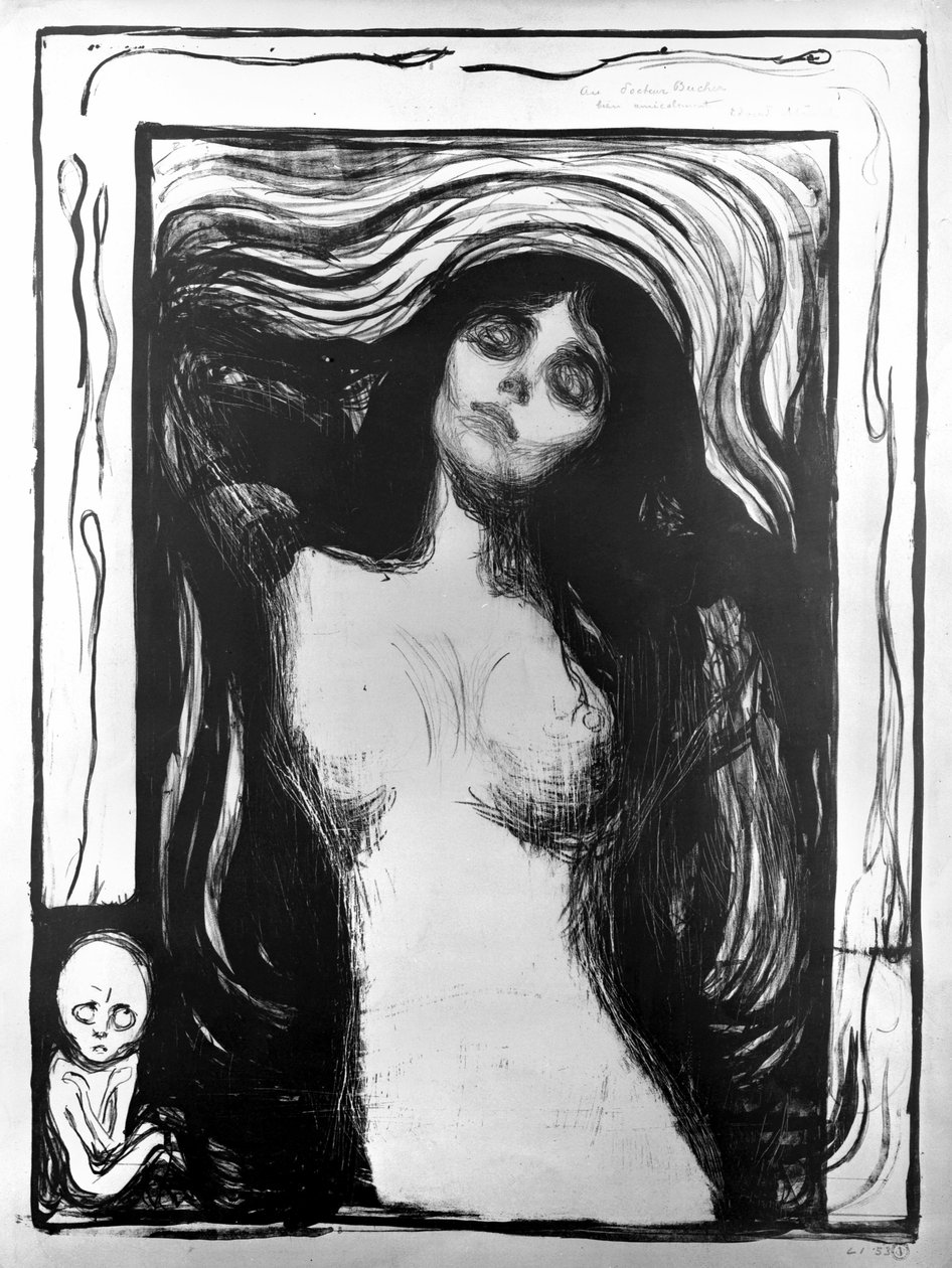 Madonna, litografia de Edvard Munch dedicada ao Dr. Bucher. de Edvard Munch