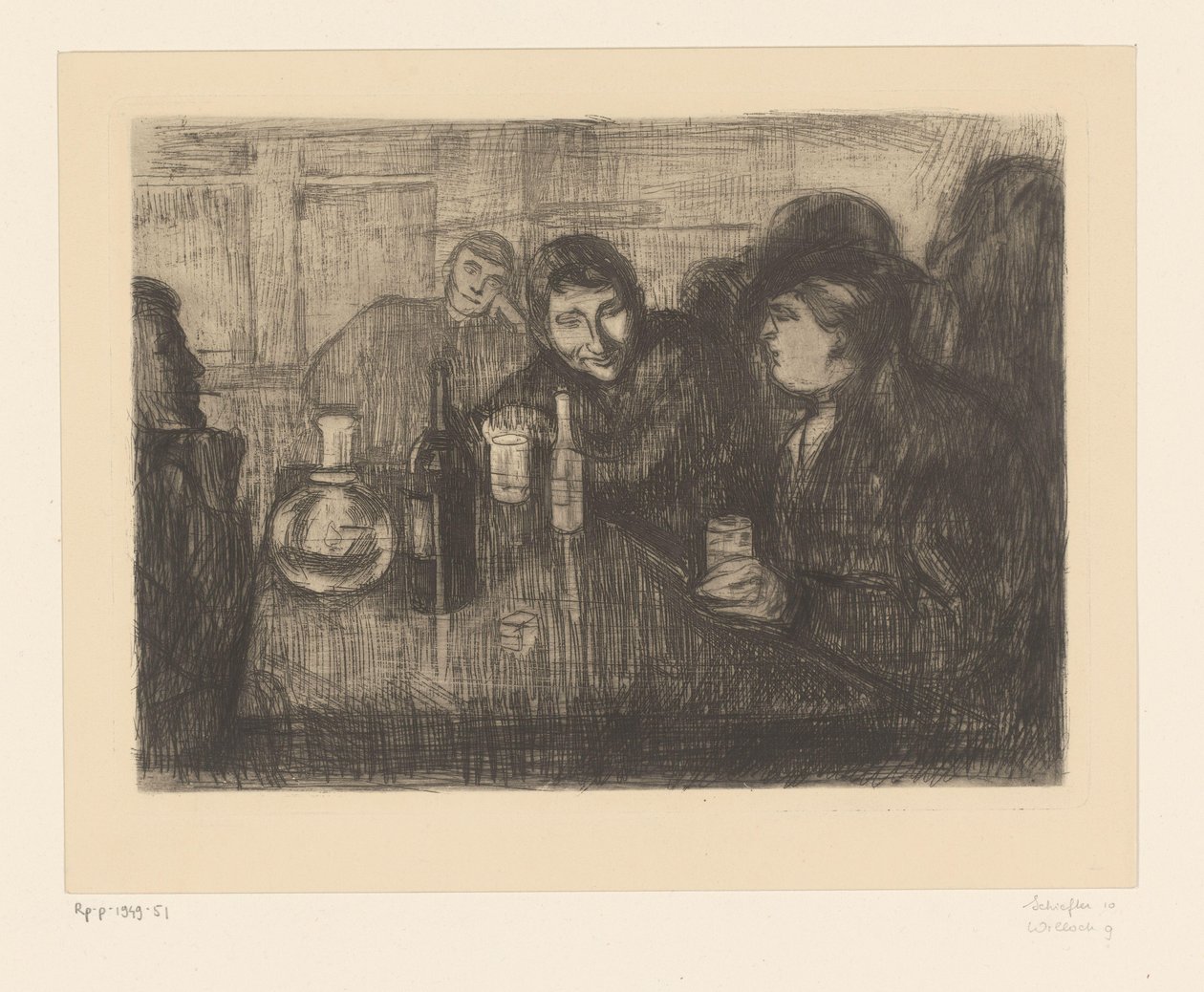 Homens ao redor de uma mesa em um café Kristiana (Oslo) boêmios I (título original) de Edvard Munch