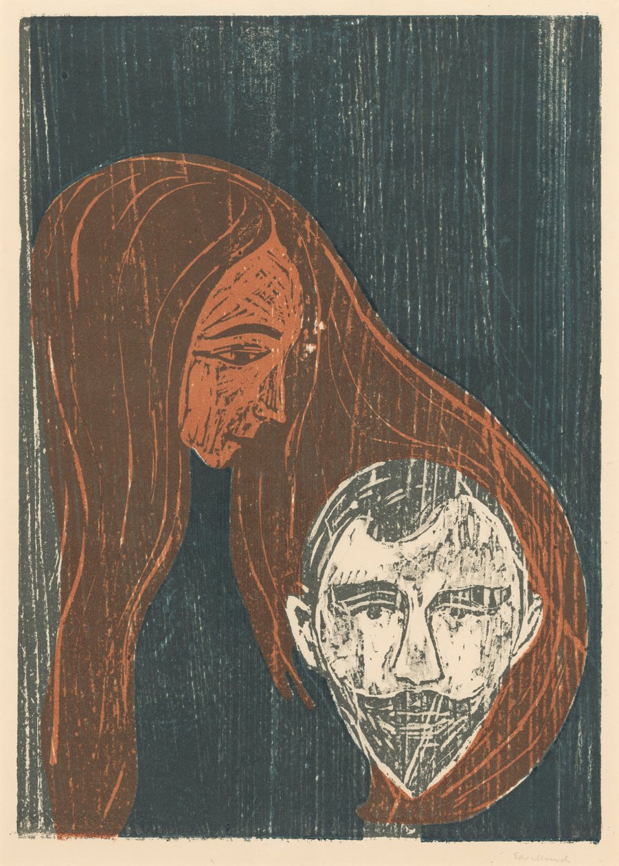 Cabeça de homem no cabelo de uma mulher de Edvard Munch