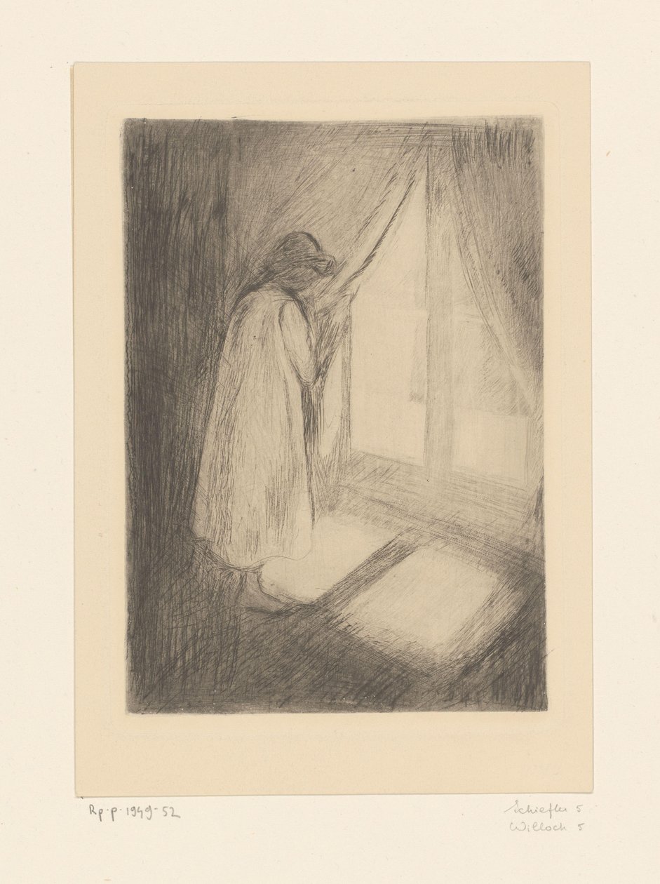 Rapariga em camisa de noite junto a uma janela
Rapariga a uma janela (título original) de Edvard Munch