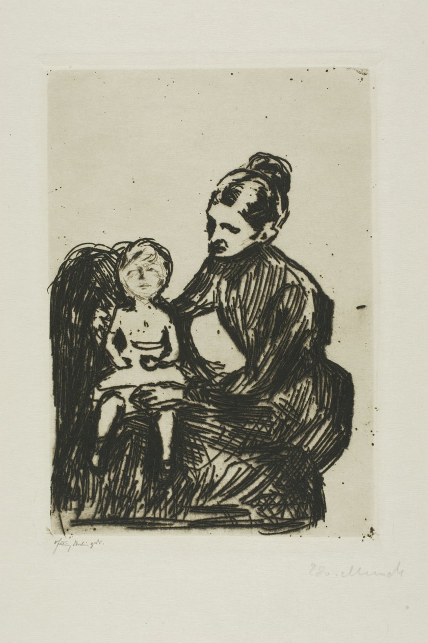 Enfermeira com um menino/a mãe e a criança chorando de Edvard Munch
