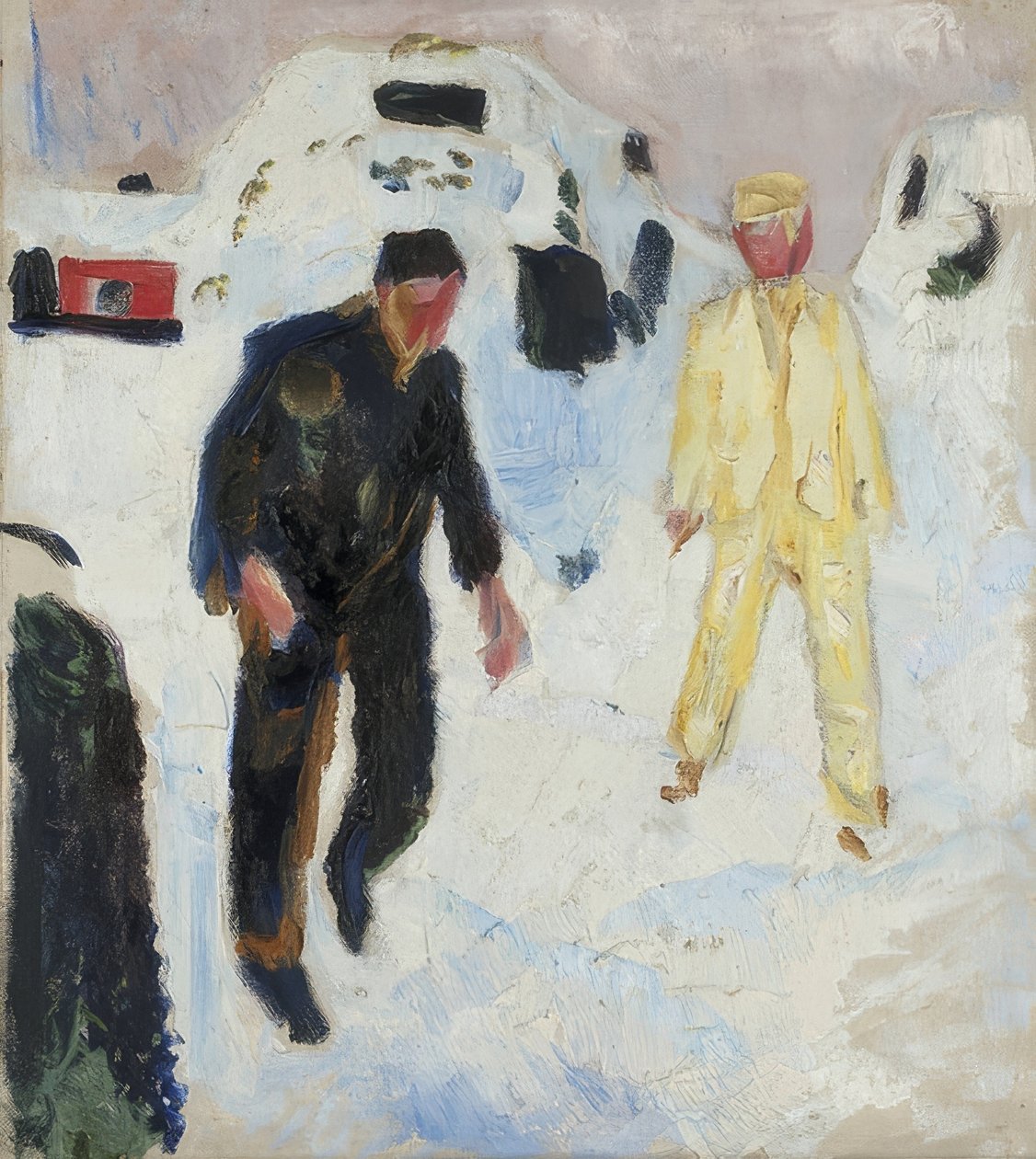Homem preto e amarelo na neve. 1910-12 de Edvard Munch