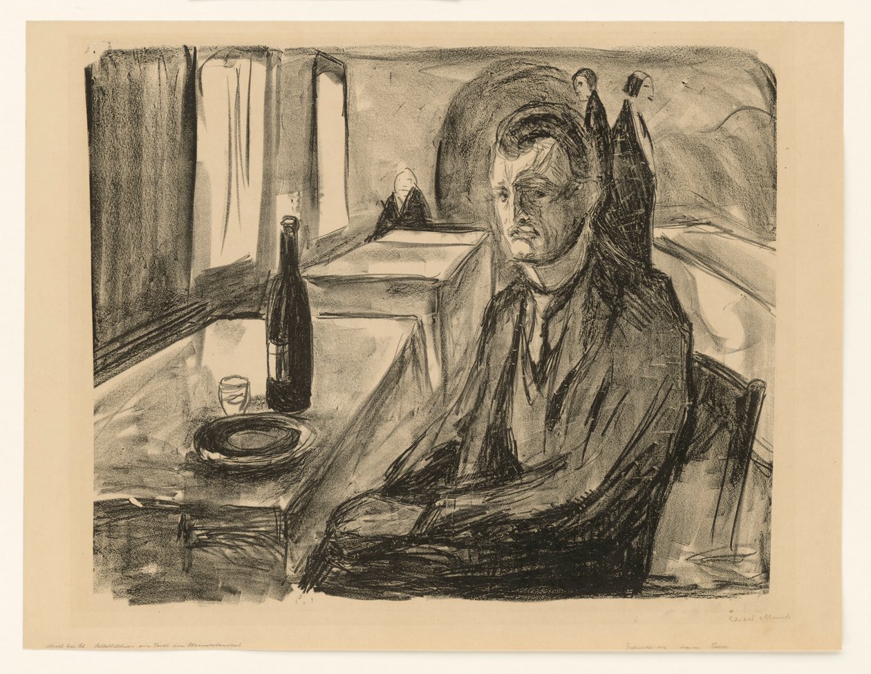 Auto-retrato com uma garrafa de vinho de Edvard Munch