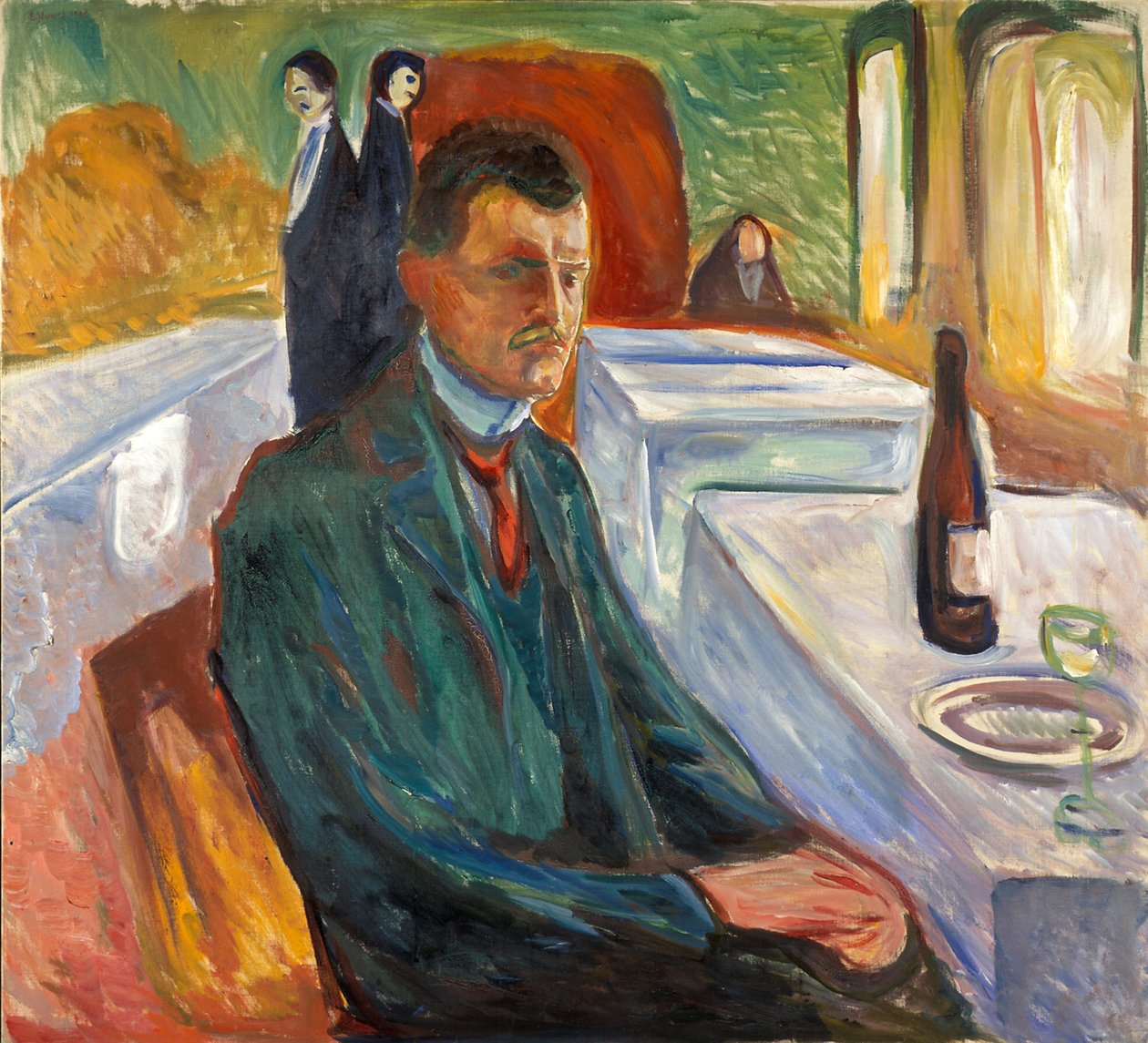 Auto-retrato com uma garrafa de vinho de Edvard Munch