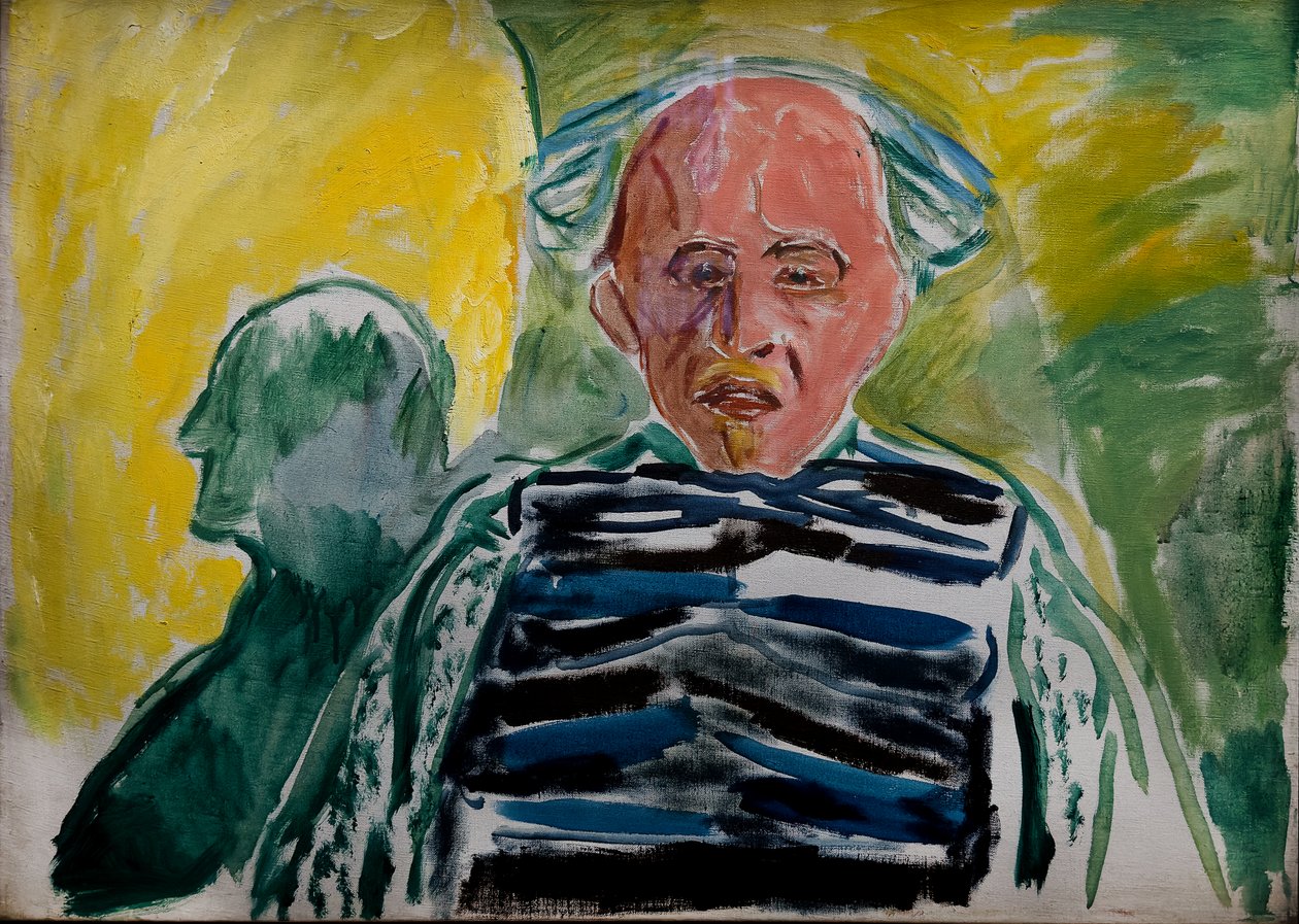Auto-retrato usando um pulôver às riscas de Edvard Munch