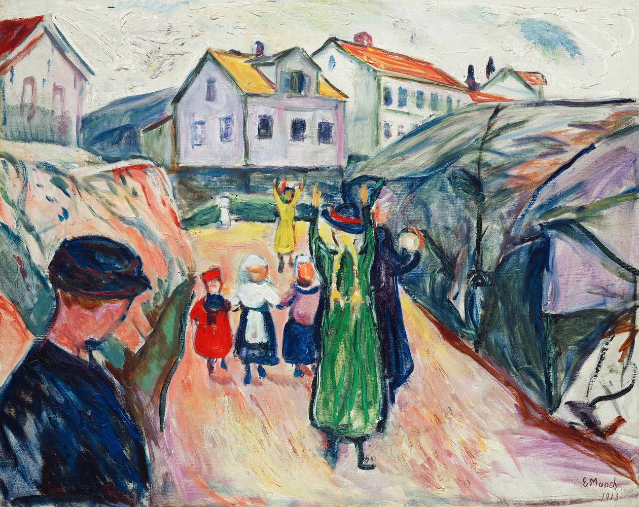 Rua em Kragero (Gate i Kragero); Dorfstrasse Kragero (Portão i Kragero) de Edvard Munch
