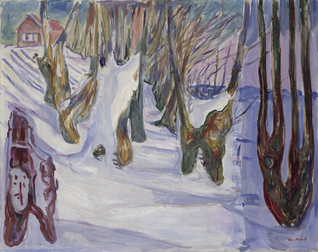 Paisagem de inverno com casa (óleo sobre tela) de Edvard Munch
