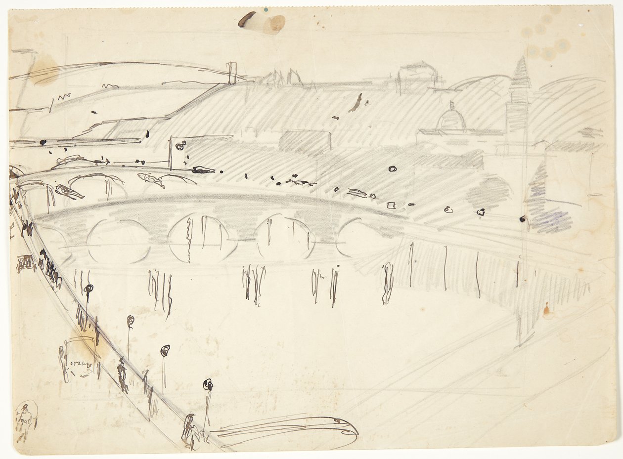 Vista de uma janela no Lungarno sobre o rio em direção a Santo Spirito e as colinas de San Miniato, Florença de Edvard Weie