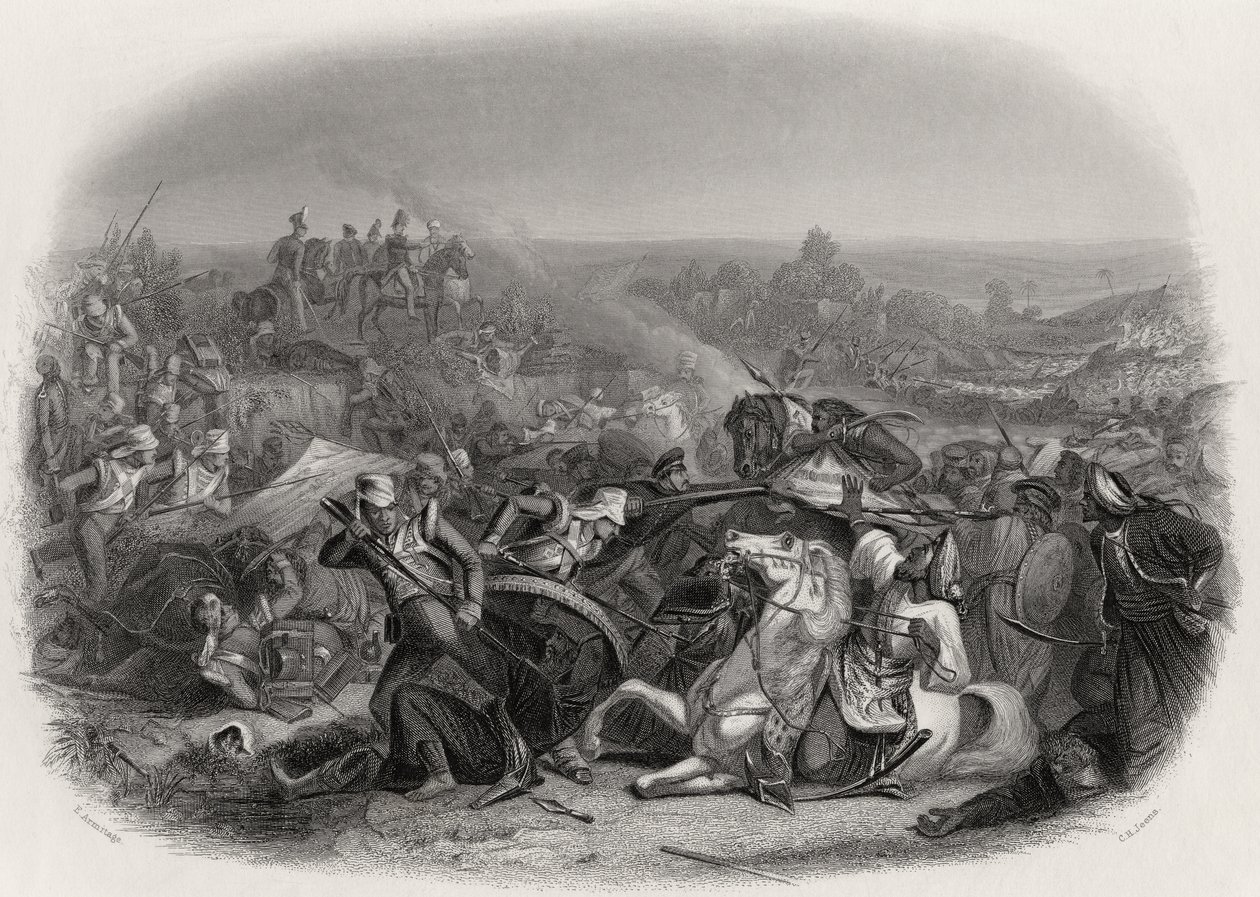 A Batalha de Meeanee, 1843, gravada por CH Jeens (1827-79) de Edward A. Armitage