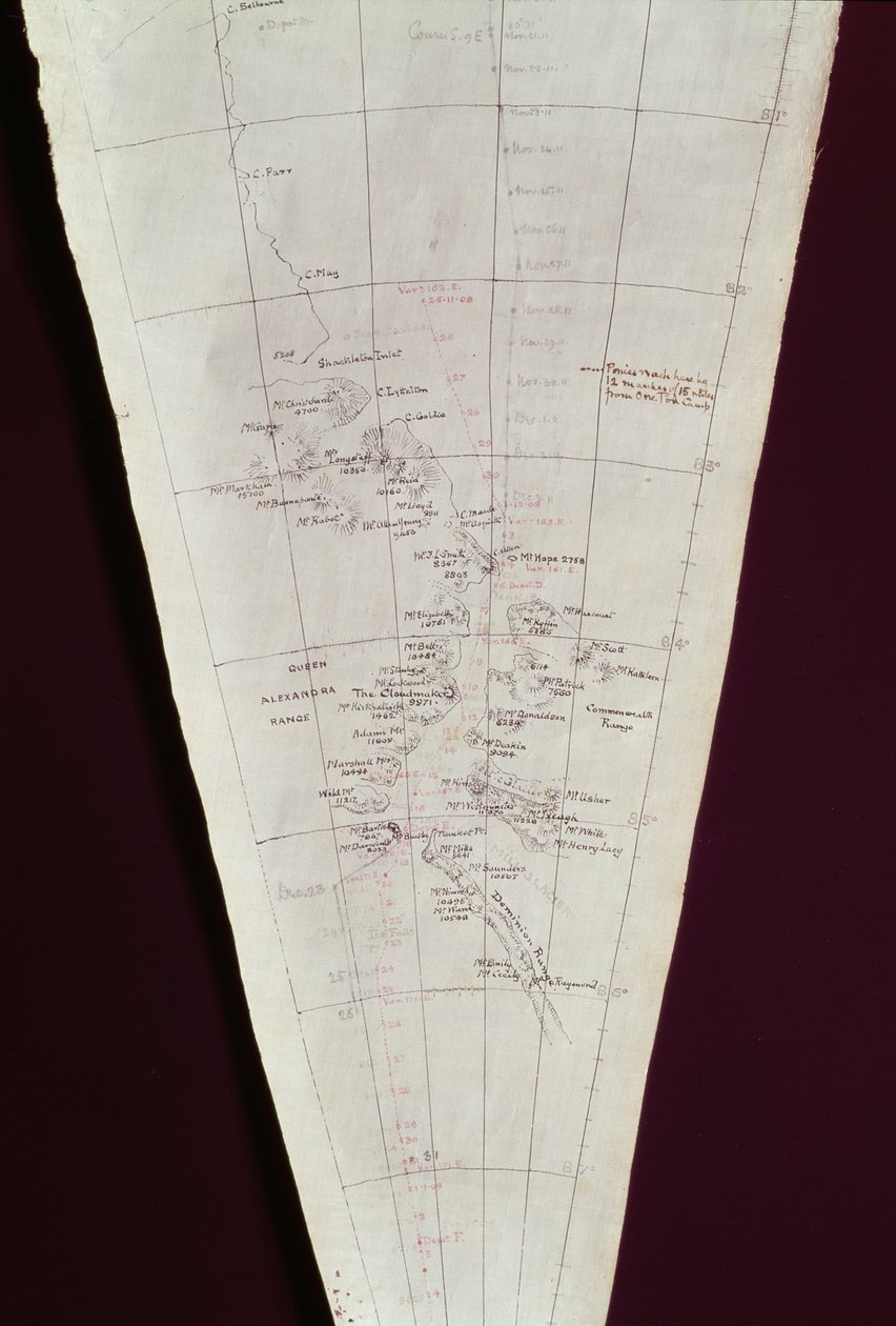 Seção do Mapa da Ilha Ross ao Pólo Sul usada na Expedição Antártica, 1910-12 de Edward Adrian Wilson