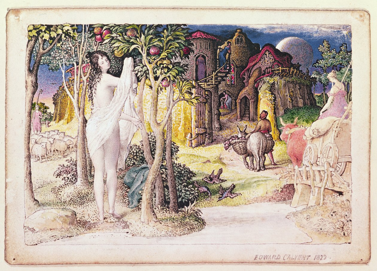 A Cidade Primitiva, 1822 (caneta e tinta e wc) de Edward Calvert