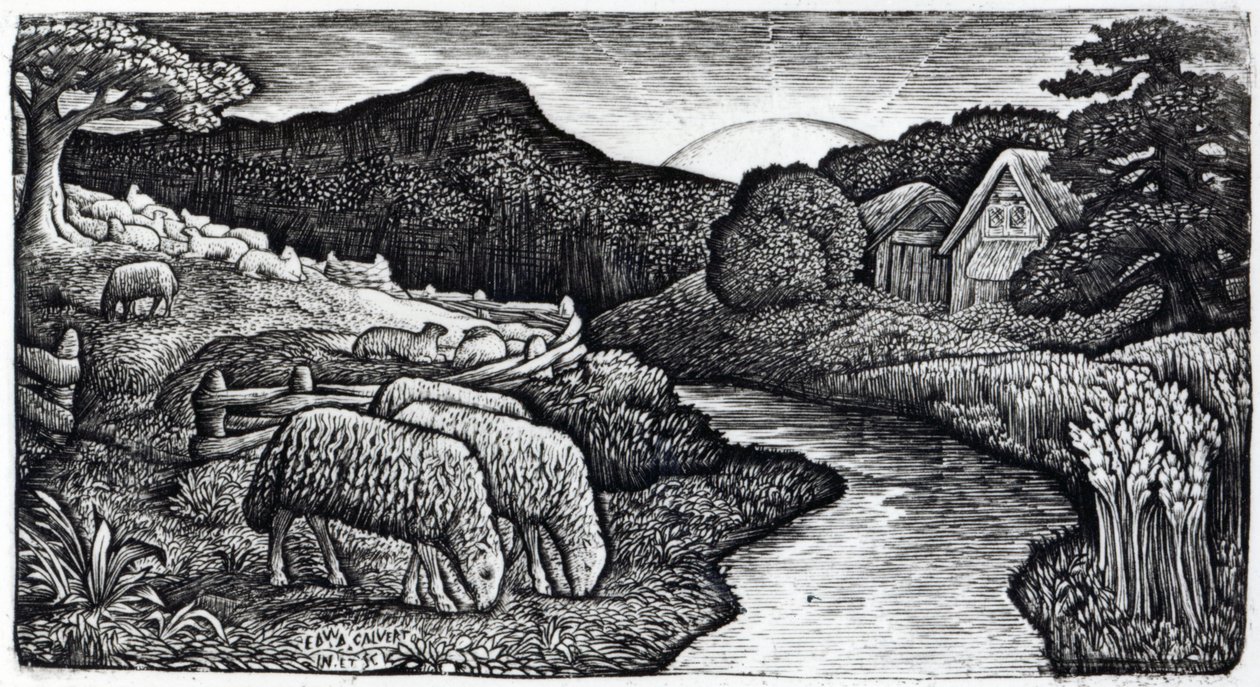 The Sheep of his Pasture, c.1828, de uma edição de 350 gravuras publicadas para o álbum &39;A Memoir&39; do filho de Calvert, 1893 de Edward Calvert