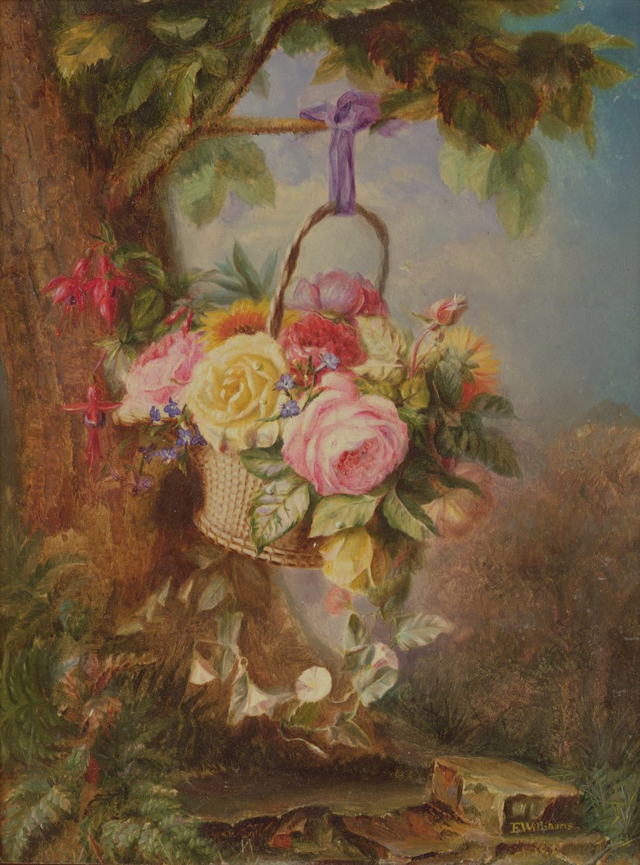 Cesta de rosas com fuschia, do século XIX de Edward Williams