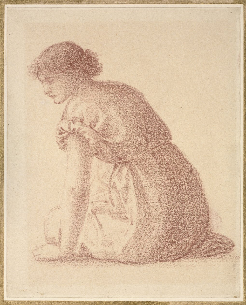 Uma figura sentada de uma mulher do século XIX (giz vermelho sobre papel) de Edward Burne Jones
