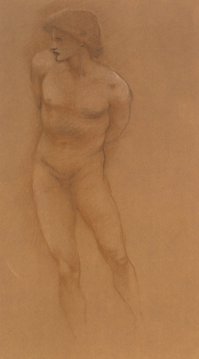 Um estudo para "O carro do amor" (vermelho e giz preto sobre papel) de Edward Burne Jones