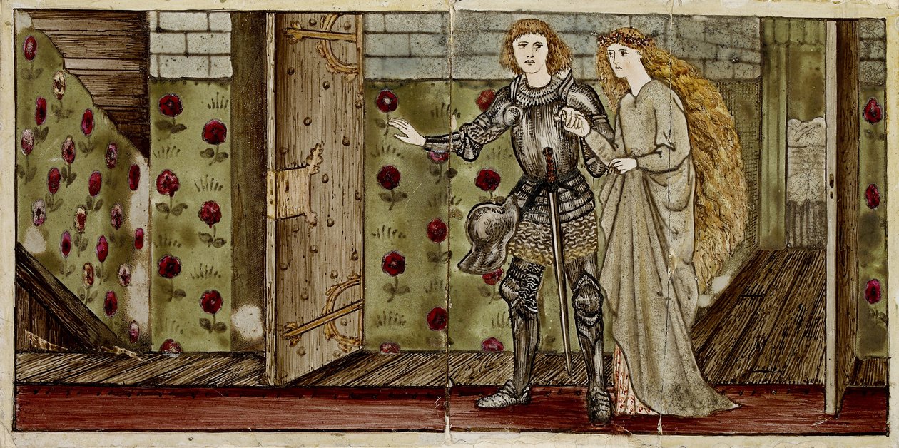 Um conjunto de dezesseis peças dispostas em pares para formar oito ilustrações do conto &39;Briar Rose&39;, 1862-1865 (cerâmica) de Edward Burne Jones