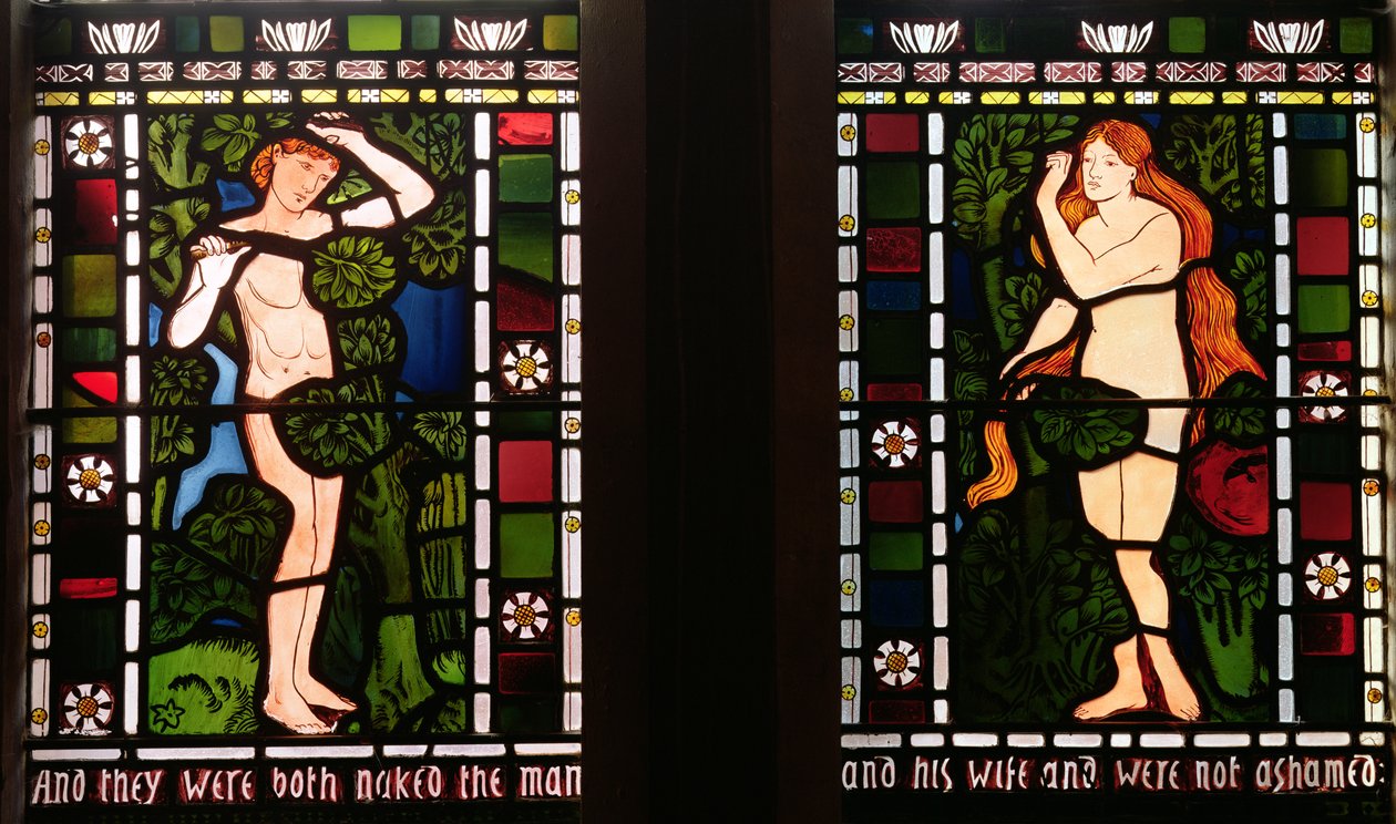 Adão e Eva no Jardim do Éden, 1861 (vitral) de Edward Burne Jones