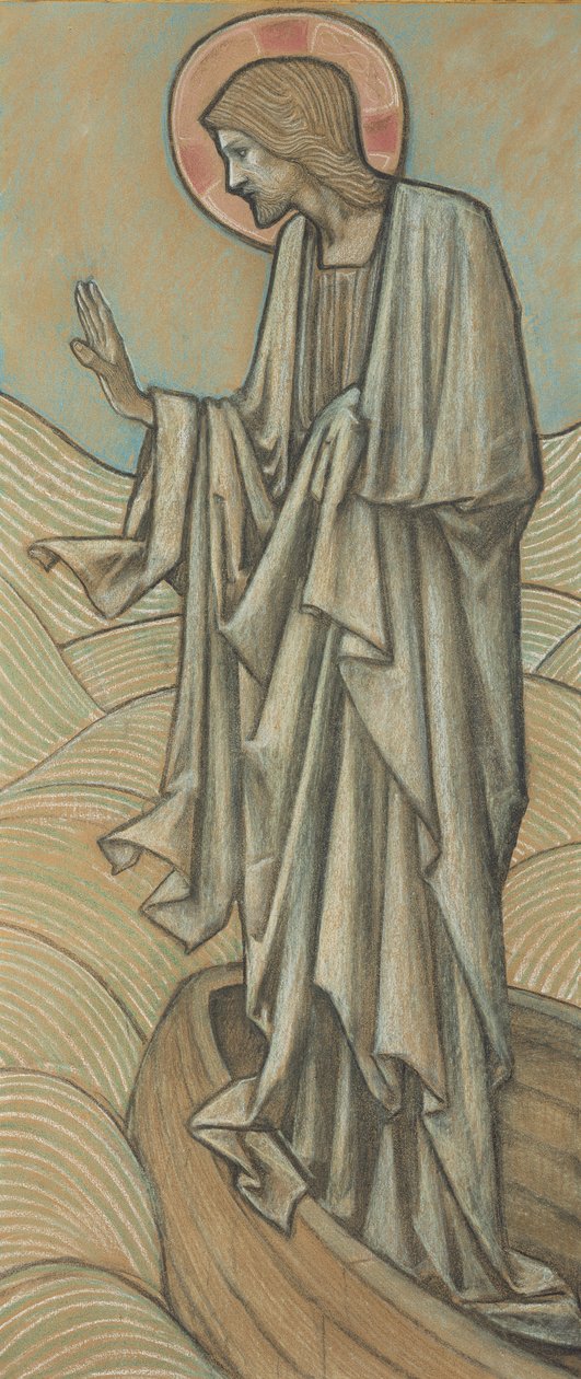 Cristo Stilling the Waves (giz colorido sobre papel) (par para 430972) de Edward Burne Jones