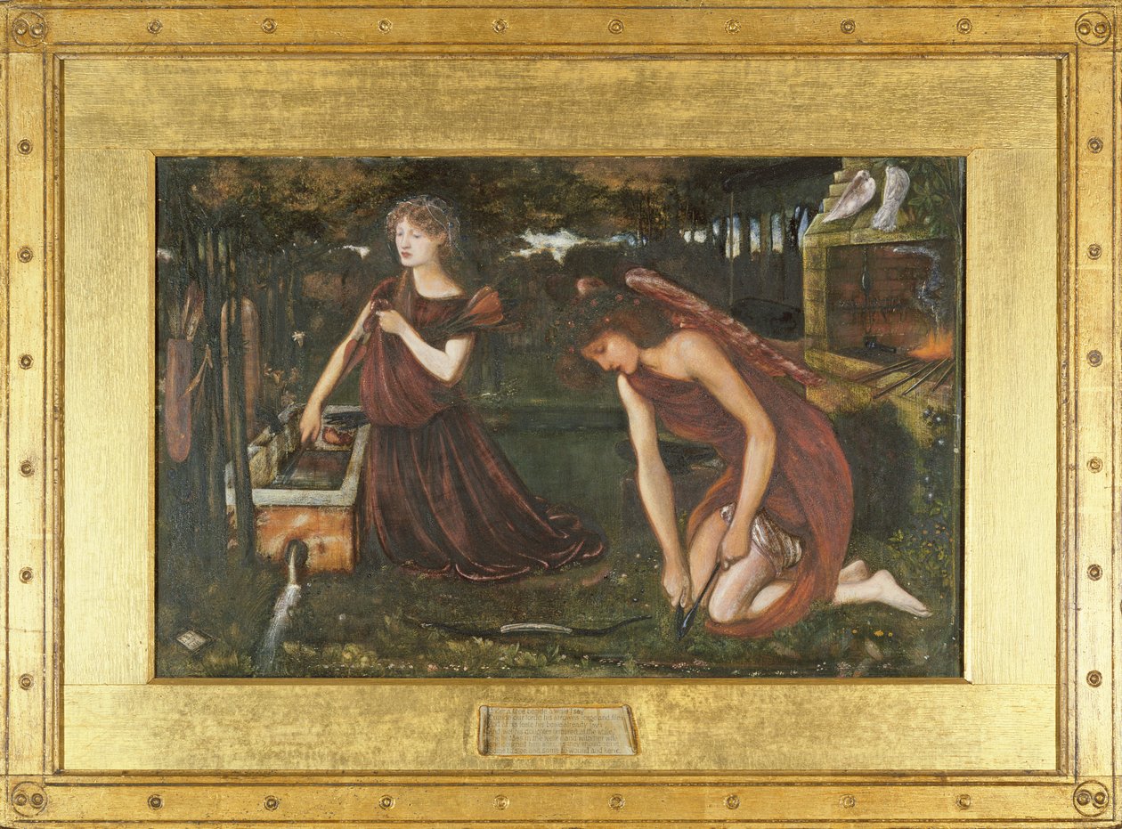Forja do Cupido (wc e bodycolour no papel) (veja também 430973) de Edward Burne Jones