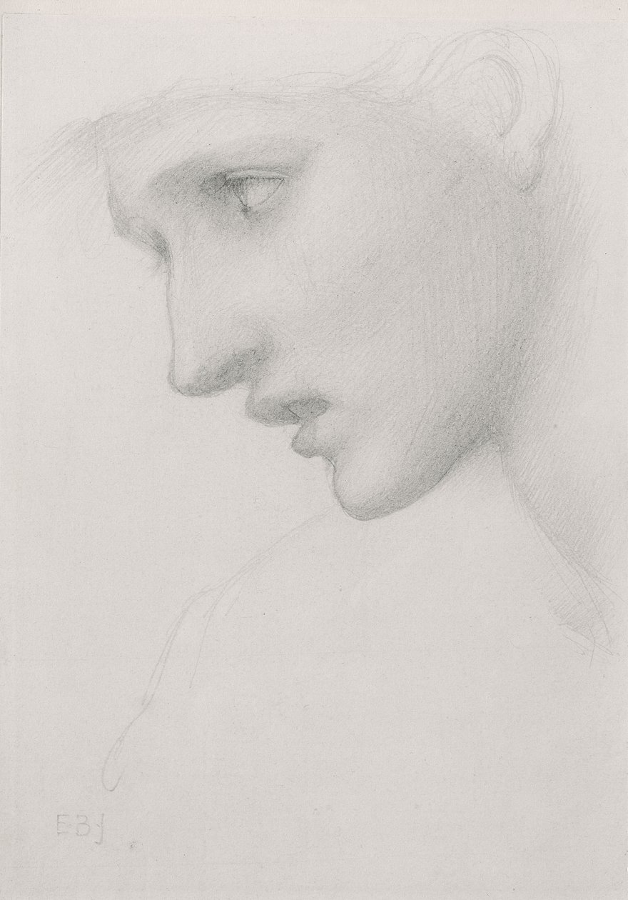 Cabeça feminina no perfil para a esquerda de Edward Burne Jones