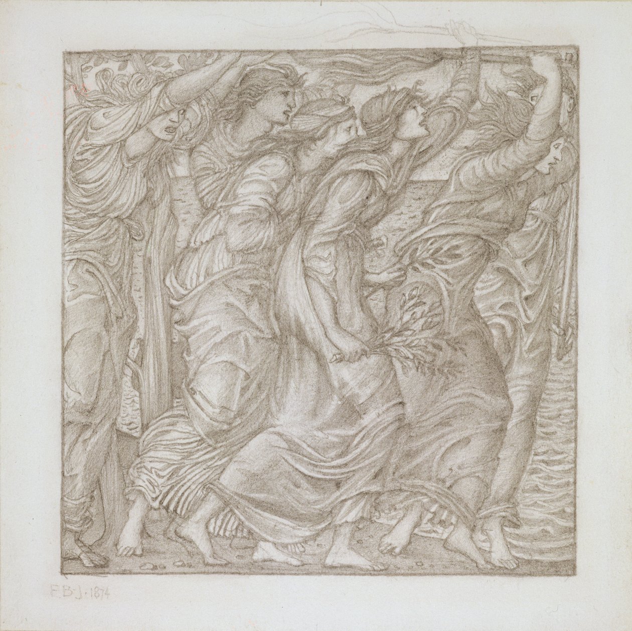 No.1183-5 A Queima dos Navios, ilustração para a &39;Eneida&39; de Virgílio, 1874 (lápis) de Edward Burne Jones