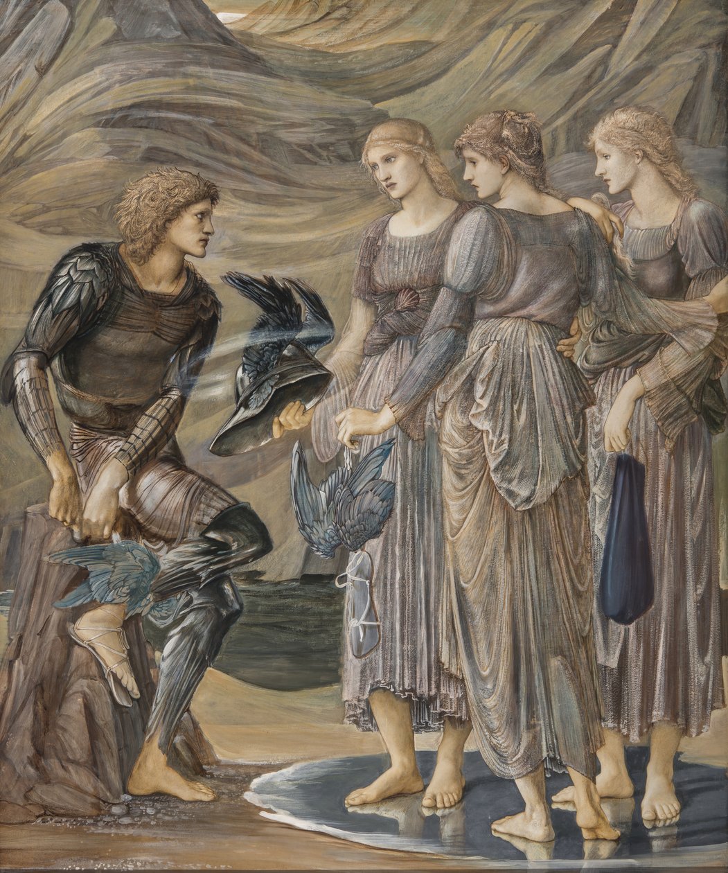 Perseu e as Ninfas do Mar, c.1876 (guache) de Edward Burne Jones