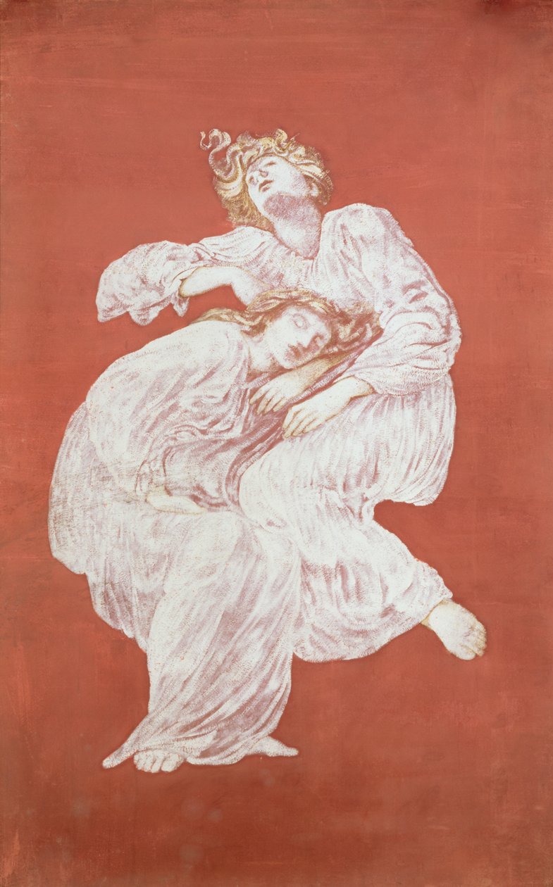Maidens dormindo (bodycolour no papel) de Edward Burne Jones