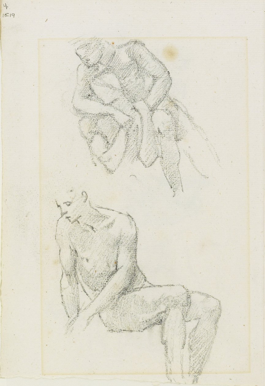 Estudos de figuras masculinas (reto e verso), páginas 3 e 4 de um livro de estudos, c. 1880-1890 de Edward Burne Jones