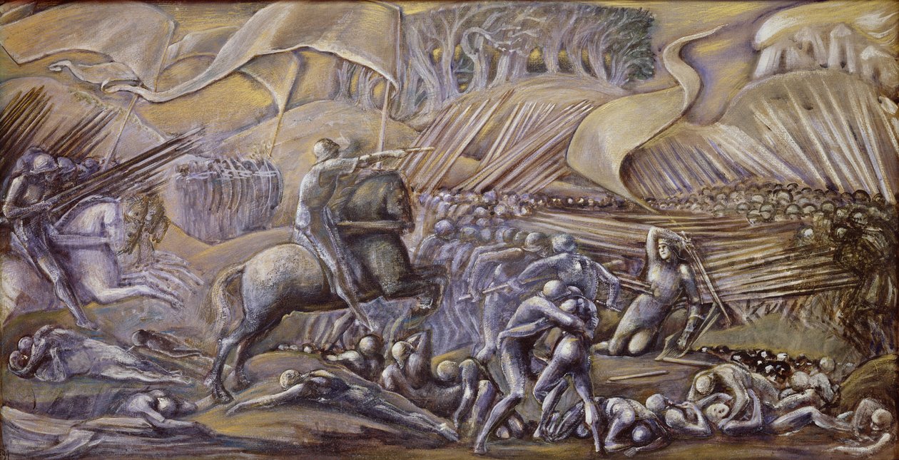 A Batalha de Flodden Field, 1882 (guache e wc no papel) de Edward Burne Jones
