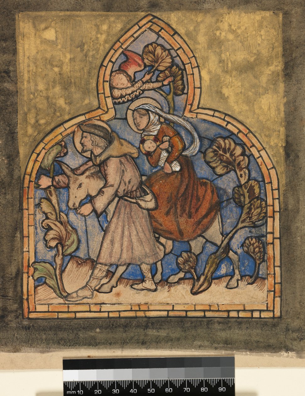 A fuga para o Egito, 1862, design para um vitral (wc e tinta preta sobre lápis) de Edward Burne Jones