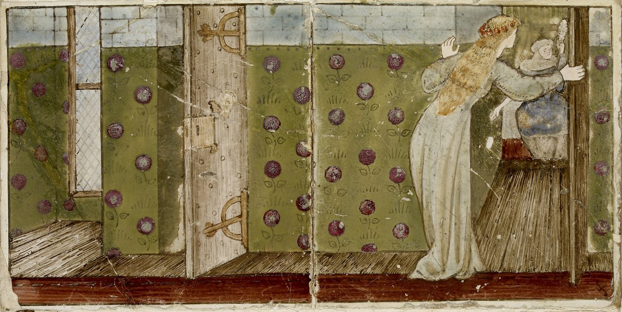Um conjunto de dezesseis peças dispostas em pares para formar oito ilustrações do conto "Briar Rose", 1862 - 1865 (cerâmica) de Edward Burne Jones