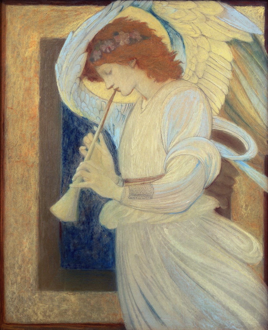 Um anjo jogando um flageolet de Edward Burne Jones