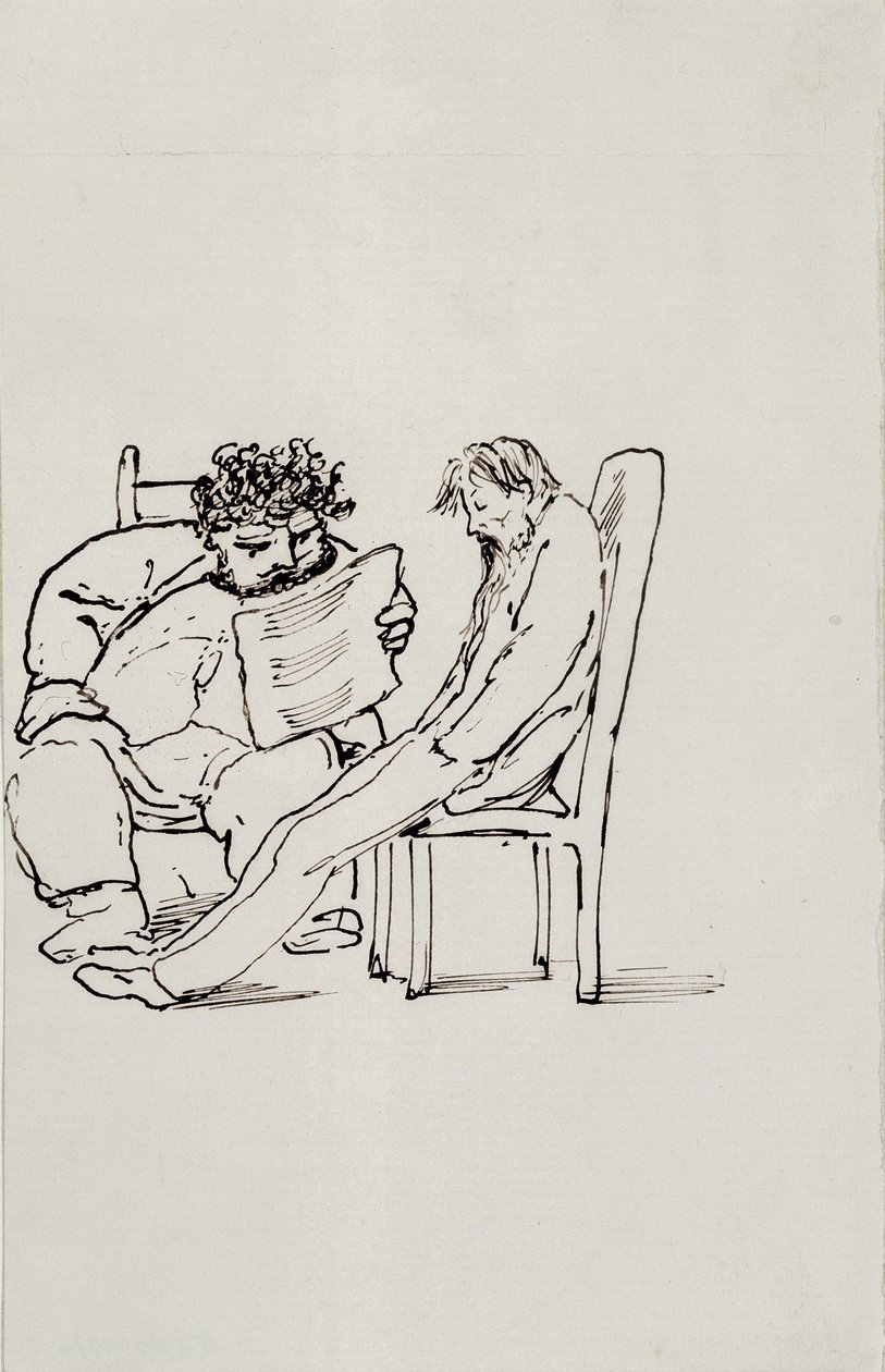 Desenho de William Morris (1834-96) lendo poesia para Edward Burne-Jones (1833-1898) (caneta e tinta no papel) de Edward Burne Jones