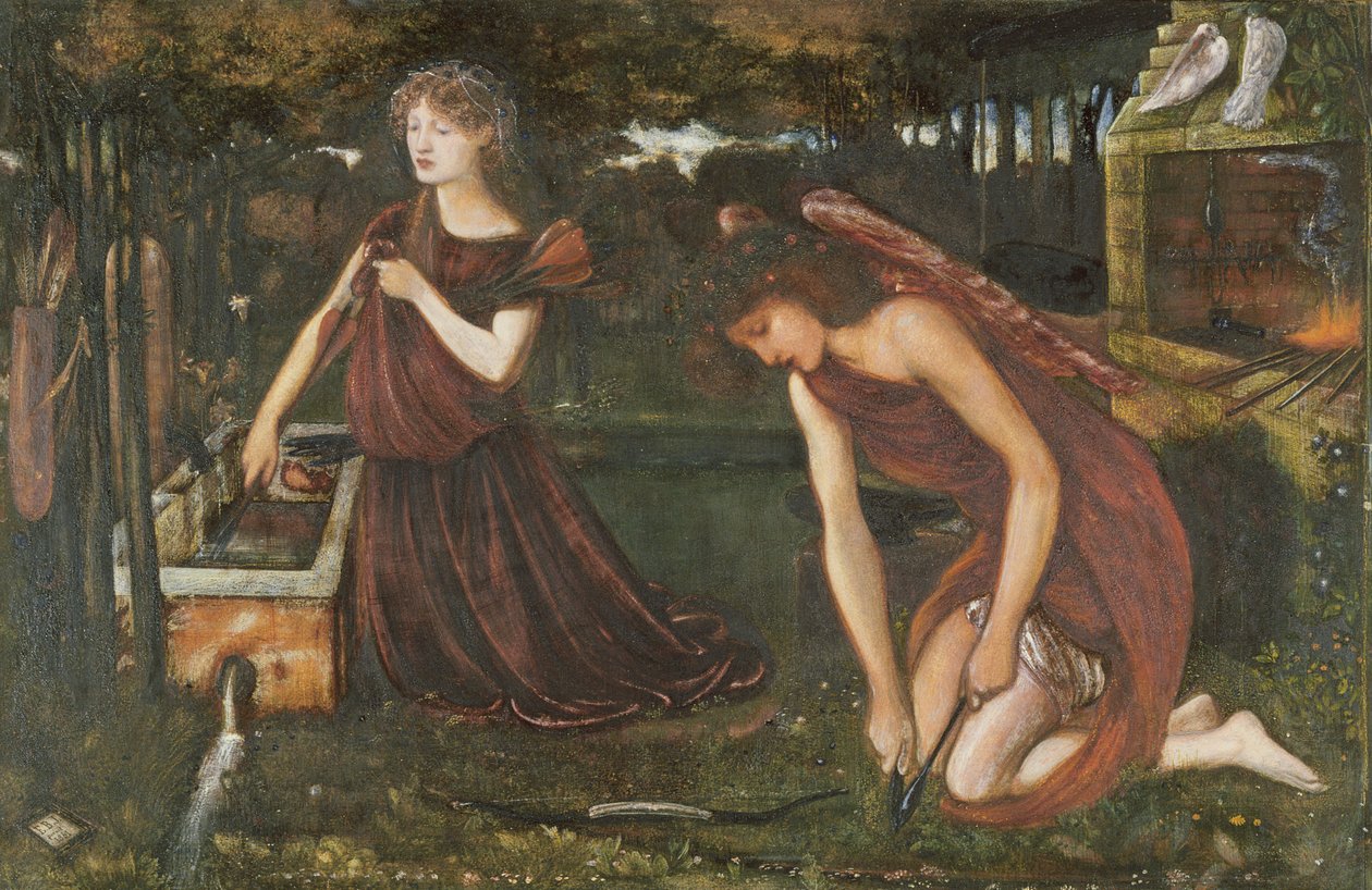 Forja do Cupido (wc e bodycolour no papel) (ver também 356959) de Edward Burne Jones