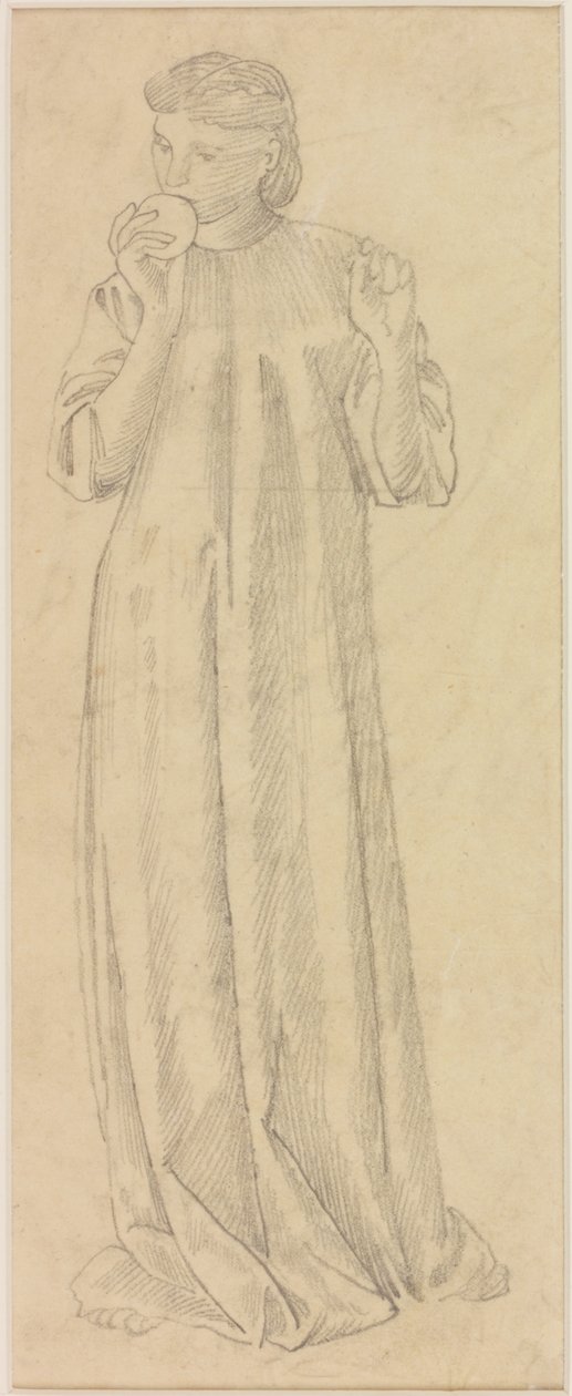 Figura feminina com a Apple (lápis sobre papel (traçado)) de Edward Burne Jones
