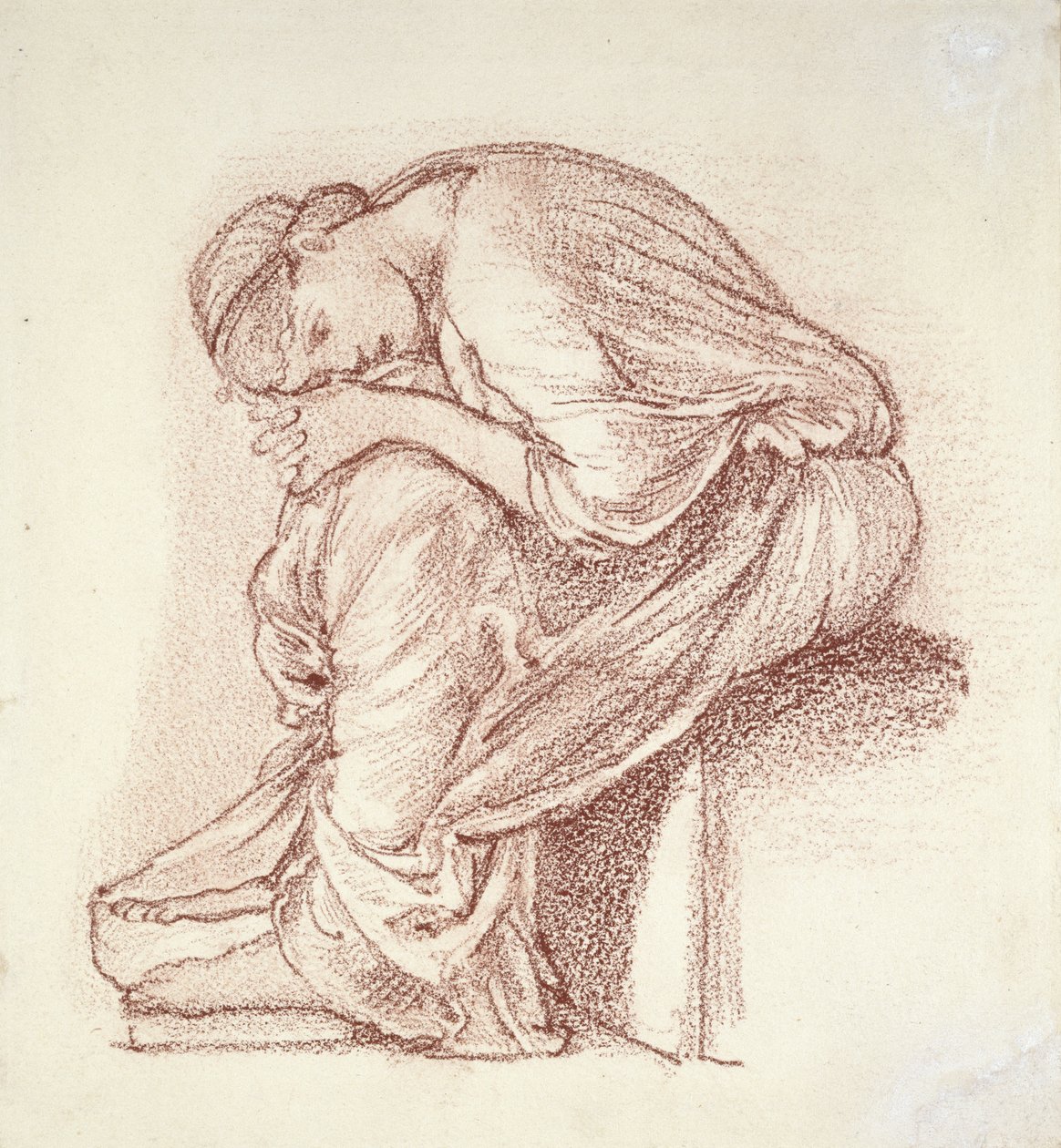 Figura sentada de uma mulher (giz vermelho escuro em papel branco) de Edward Burne Jones
